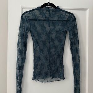 Free People Sheer Lace Blouse in Deep Teal